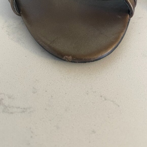 Bandolino Criss-Cross, Open Toe Wedge Sandal, in Brown Leather, No Back, 6.5 - Picture 8 of 9